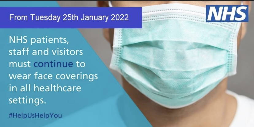 NHS patients, staff and visitors must continue to wear face coverings in healthcare settings